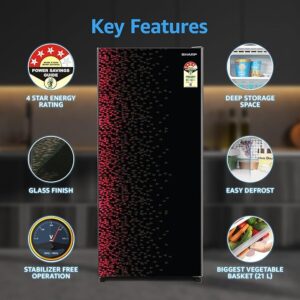 SHARP 193 L Direct Cool Single Door 4 Star Refrigerator |Japan 7 Shield Protection|Mirror Glass Finish|(Black, SJ-G19ST-MR)