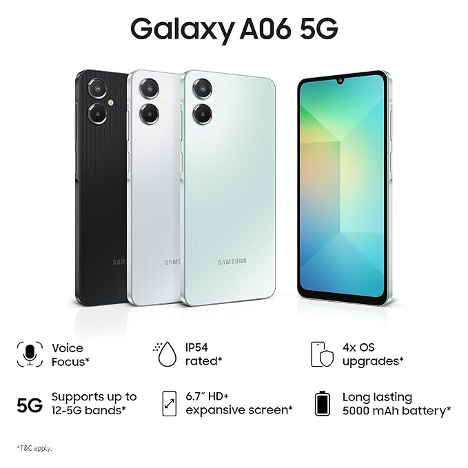 Samsung Galaxy A06 5G (Black, 4GB RAM, 128GB Storage) | 50MP Dual Camera | 4 Gen OS Upgrades | IP54 Rating | Voice Focus