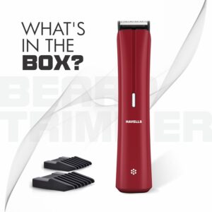 Havells Bt6111 Beard Trimmer, Skin Firendly Stainless Steel Blades 90 Mins Runtime Up To 13 Mm Length Settings 2 Years Guarantee (Red)-Battery Powered, Men