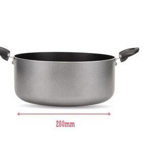 NAVRANG Nonstick Biryani & Stew Pot – 7.7 Litre with Glass Lid | 28 cm Multipurpose Aluminum Cooking Handi | Non-Induction | Grey