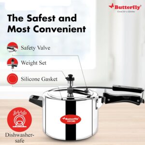 Butterfly Orchid 5 Litres Pressure Cookers | Inner Lid | Superior Stainless Steel | Induction & Gas Stove Compatible | ISI Certified | 5 Years Manufacturer's Warranty | Silver