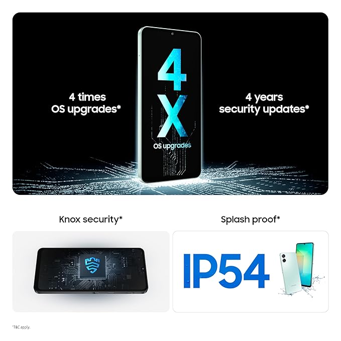 Samsung Galaxy A06 5G (Black, 4GB RAM, 128GB Storage) | 50MP Dual Camera | 4 Gen OS Upgrades | IP54 Rating | Voice Focus