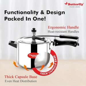 Butterfly Orchid 5 Litres Pressure Cookers | Inner Lid | Superior Stainless Steel | Induction & Gas Stove Compatible | ISI Certified | 5 Years Manufacturer's Warranty | Silver