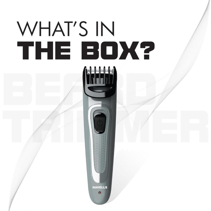 Havells Bt5100C Rechargeable Beard Trimmer with Hypoallergenic Blades; Zero Trim with 0.5 Mm Precision;Upto 17Mm Length Setting for All Styles; 45 Min Runtime,Battery Powered Black & (Grey)-Men