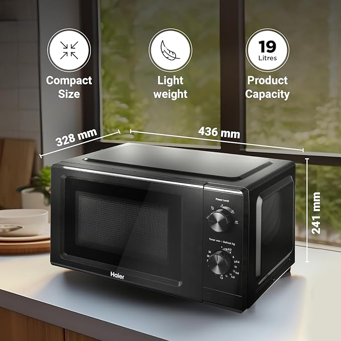Haier 19 L Inverter Technology, Light Weight, Defrost, 5 Power Levels Solo Microwave Oven (HIL1901MBPB, Black)