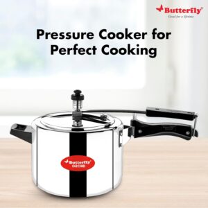 Butterfly Orchid 5 Litres Pressure Cookers | Inner Lid | Superior Stainless Steel | Induction & Gas Stove Compatible | ISI Certified | 5 Years Manufacturer's Warranty | Silver