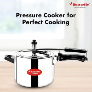 Butterfly Orchid 5 Litres Pressure Cookers | Inner Lid | Superior Stainless Steel | Induction & Gas Stove Compatible | ISI Certified | 5 Years Manufacturer's Warranty | Silver