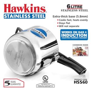 Hawkins 5 Litre Inner Lid Pressure Cooker, Stainless Steel Cooker, Induction Cooker, Silver (HSS60), 5 Liter