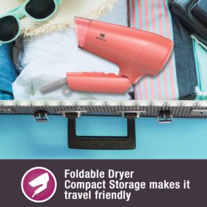 Havells HD2223 1200 Watts Foldable & Travel Friendly Hair Dryer, 3 Heat (Hot/Cool/Warm) Settings, with Overheat Protection (Coral)