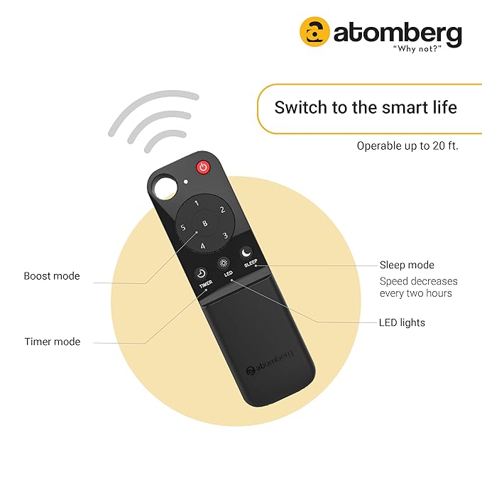 atomberg Ikano 1200mm BLDC Ceiling Fan with Remote | 5 star | High Air Delivery | LED Speed Indicator | Low Noise | Timeless Design with Power Saving | 2 Year Warranty|Gloss Black