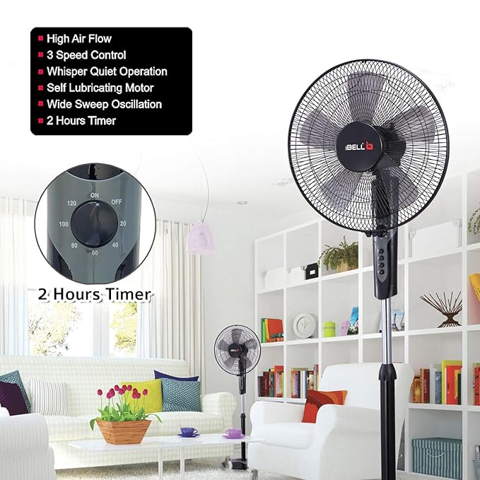 IBELL CHROME10 5 Leaf Pedestal Fan with Timer. High Speed motor - Black