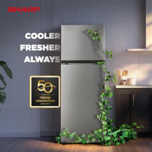 SHARP 265 L Frost Free Double Door 2 Star Refrigerator |Japan 7 Shield Protection|Hi-Tech Inverter | (Silver Hairline, SJ-FF305V2-PSH)
