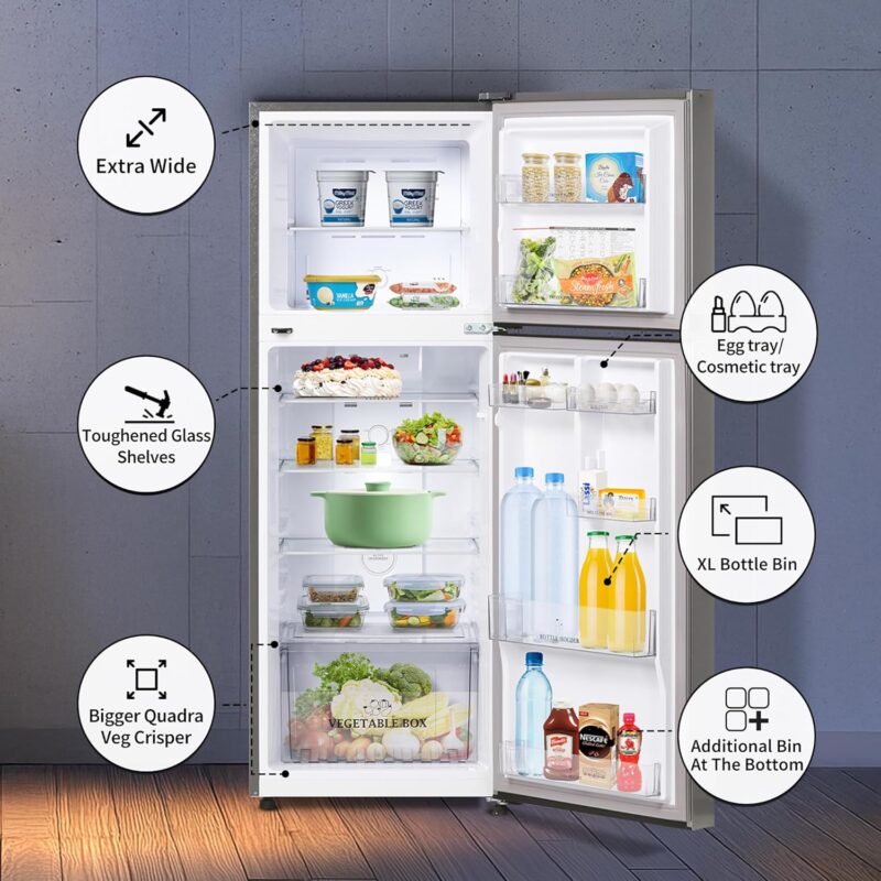 SHARP 265 L Frost Free Double Door 2 Star Refrigerator |Japan 7 Shield Protection|Hi-Tech Inverter | (Silver Hairline, SJ-FF305V2-PSH)