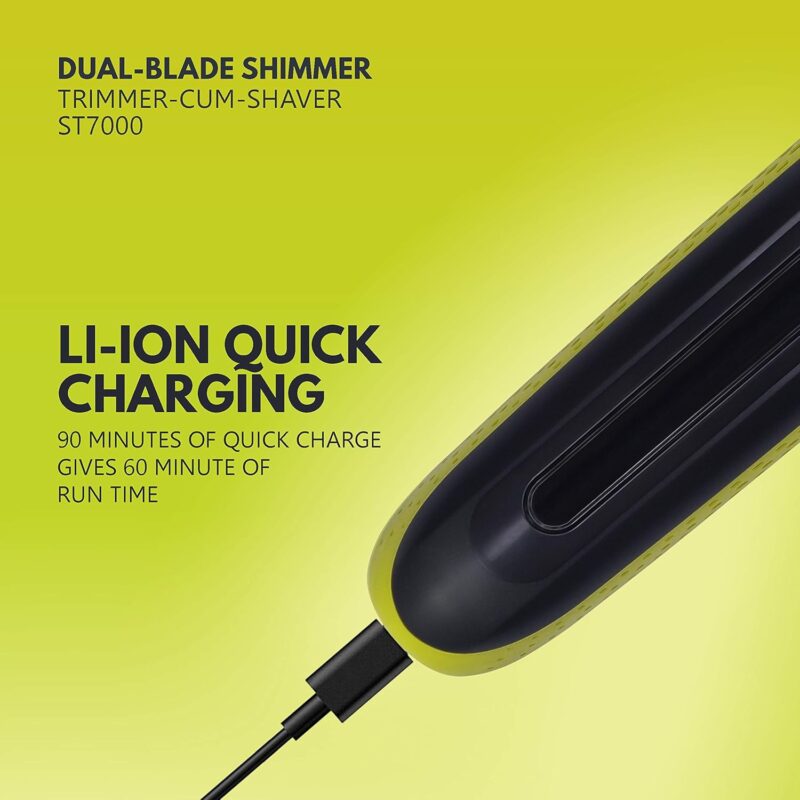 Havells UniBlade (Shaver cum Trimmer) | Rechargeable battery | 60 minutes Runtime | For Wet and Dry shave (IPX6) | 3 Trimming Combs | Travel friendly pouch | Black and Yellow | ST7000