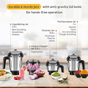 Atomberg Zenova Mixer Grinder | Unique Coarse Mode for Silbatta-like Texture | Intelligent BLDC Motor | Safety Features | 4 Jars including Chopper | Hands-Free Operation