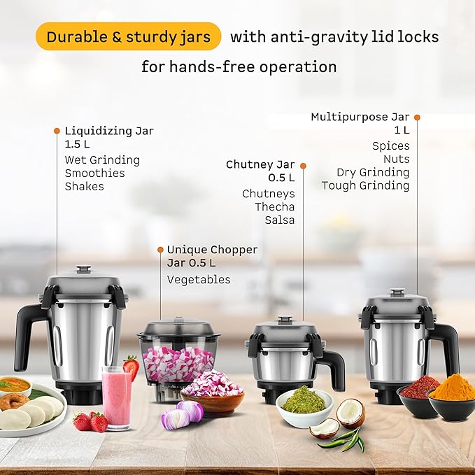 Atomberg Zenova Mixer Grinder | Unique Coarse Mode for Silbatta-like Texture | Intelligent BLDC Motor | Safety Features | 4 Jars including Chopper | Hands-Free Operation