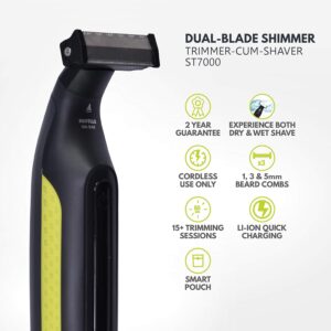 Havells UniBlade (Shaver cum Trimmer) | Rechargeable battery | 60 minutes Runtime | For Wet and Dry shave (IPX6) | 3 Trimming Combs | Travel friendly pouch | Black and Yellow | ST7000