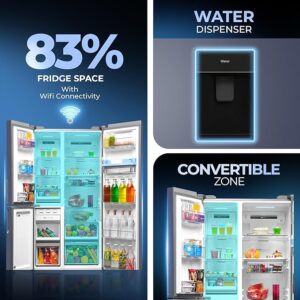 Haier 598L 3 Door Convertible Side by Side Refrigerator with WIFI Enabled Smart Sense AI