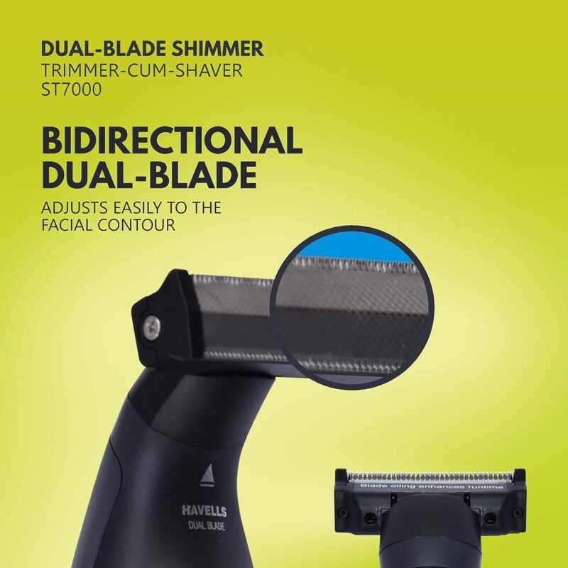 Havells UniBlade (Shaver cum Trimmer) | Rechargeable battery | 60 minutes Runtime | For Wet and Dry shave (IPX6) | 3 Trimming Combs | Travel friendly pouch | Black and Yellow | ST7000