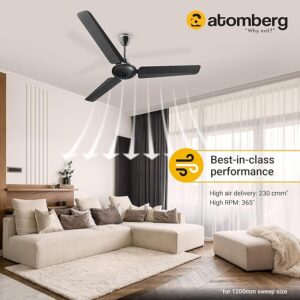 atomberg Ikano 1200mm BLDC Ceiling Fan with Remote | 5 star | High Air Delivery | LED Speed Indicator | Low Noise | Timeless Design with Power Saving | 2 Year Warranty|Gloss Black