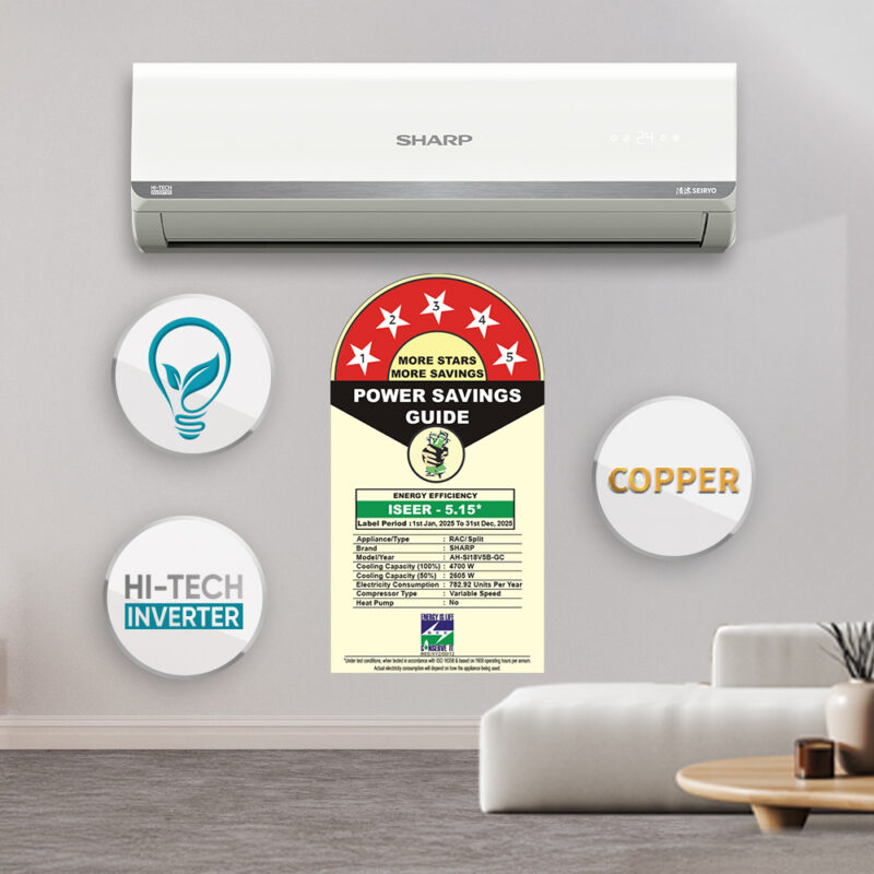 SHARP 2.0 Ton, 3 Star, Split Air Conditioner with Seiryo, Convertible 5-in-1 Cooling, Copper Condenser, AH-SI19V3B-GC