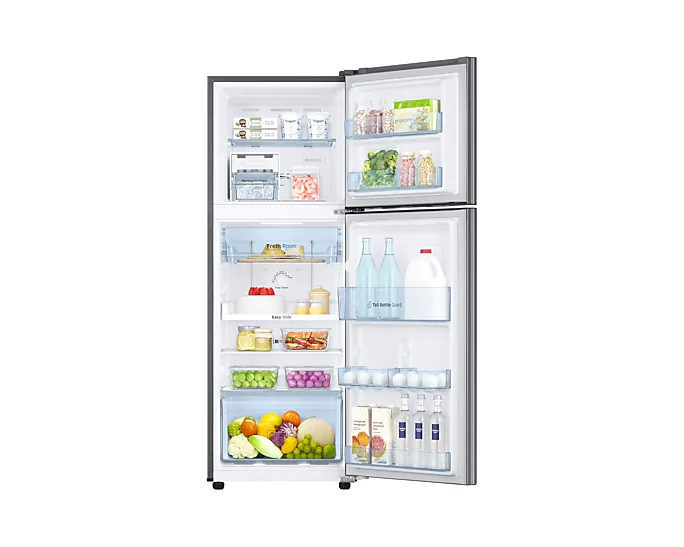 in-double-door-rt28c3042s8-hl-samsung-top-mount-refrigerator---inside-view-with-food---elegant-inox--535266457 236 L Digital Inverter Technology Double Door Refrigerator RT28C3042S8