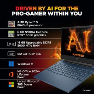 81AnM3y6etL._SL1500_ HP Victus, AMD Ryzen 5 8645HS, 6GB RTX 3050 Gaming Laptop (16GB DDR5, 512GB SSD),144Hz,300 nits,IPS, 15.6''/39.6cm, FHD, Win11, Office 24, Blue, 2,29kg, Backlit Kb,HD Camera, fb3012AX