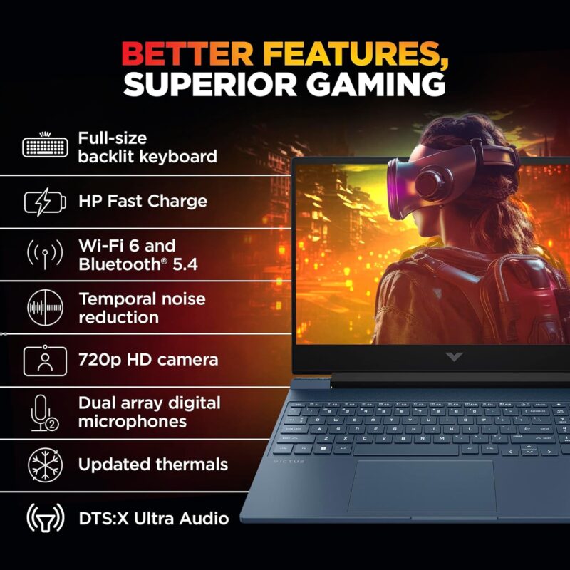 81+tXzpnb+L._SL1500_ HP Victus, AMD Ryzen 5 8645HS, 6GB RTX 3050 Gaming Laptop (16GB DDR5, 512GB SSD),144Hz,300 nits,IPS, 15.6''/39.6cm, FHD, Win11, Office 24, Blue, 2,29kg, Backlit Kb,HD Camera, fb3012AX